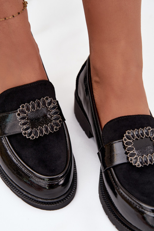 Lakuoti mokasinai  dekoruoti su sagtimis S.Barski HY52-546 Juodos spalvos