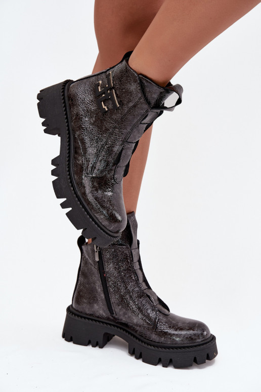   su lako efektu Moteriški aulinukai su ornamentais pašiltinti Artiker 57C2081 pilkos spalvos