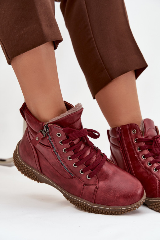 Moteriški aulinukai pašiltinti su kailiuku viduje iš eko odos bordo spalvos Ulverina