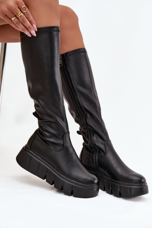 moteriški ilgaauliai batai su platforma  Vinceza 58553 Juodos spalvos