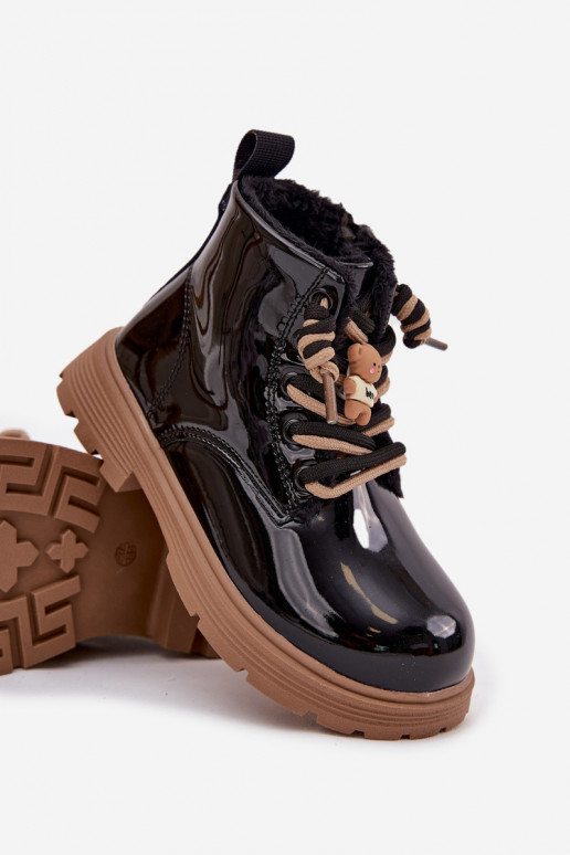 pašiltinti Aulinukai Vaikiški su lako efektu Z Przypinką Meškiukai Juodos spalvos Jovellea