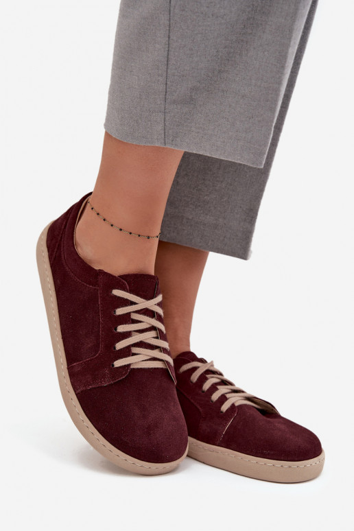 laisvalaikio batai Typu Barefoot Z Naturalnego Zamszu Zazoo 314 bordo spalvos