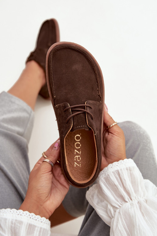 batai  Typu Barefoot Z Naturalnego Zamszu Zazoo 327 Czekoladowe