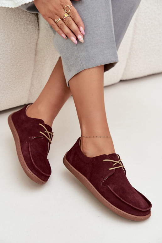 batai  Typu Barefoot Z Naturalnego Zamszu Zazoo 327 bordo spalvos