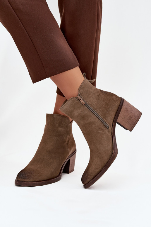 Moteriški aulinukai Z Naturalnego iš zomšos su kulniukais pašiltinti Sergio Leone BT25321-S chaki spalvos