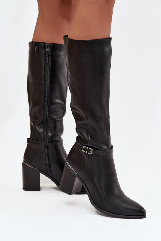 Stilingi ilgaauliai batai pašiltinti su kulniukais su sagtimis Sergio Leone KZ25738 Juodos spalvos Stilingi ilgaauliai batai pašiltinti su kulniukais su sagtimis Sergio Leone KZ25738 Juodos spalvos