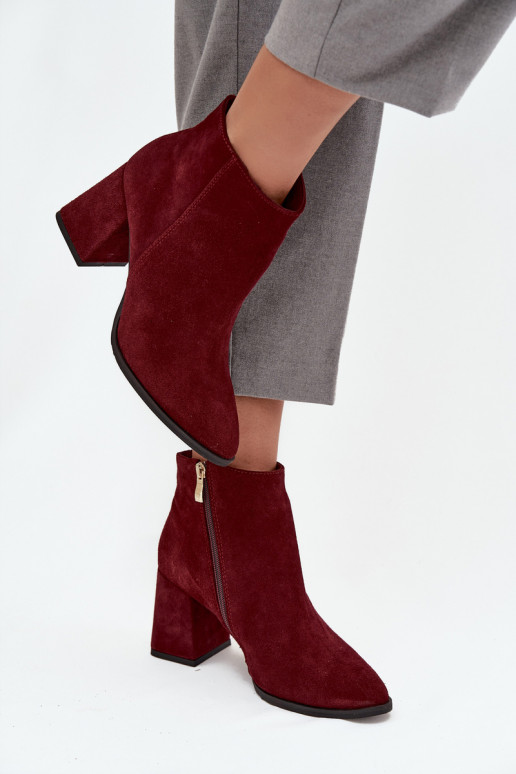 Aulinukai Z Naturalnego Zamszu Obcas Słupek pašiltinti bordo spalvos Zazoo 3128