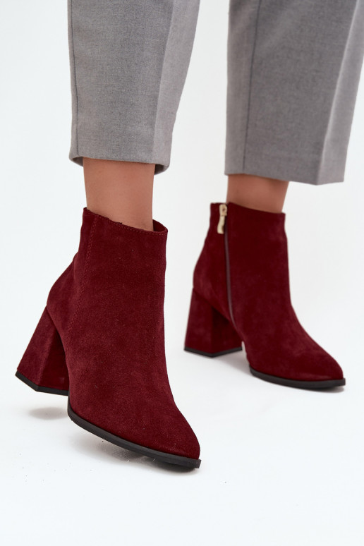 Aulinukai Z Naturalnego Zamszu Obcas Słupek pašiltinti bordo spalvos Zazoo 3128