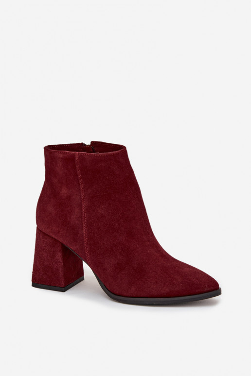 Aulinukai Z Naturalnego Zamszu Obcas Słupek pašiltinti bordo spalvos Zazoo 3128