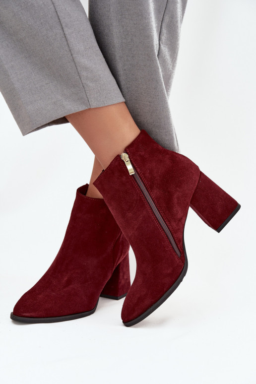 Aulinukai Z Naturalnego Zamszu Obcas Słupek pašiltinti bordo spalvos Zazoo 3128