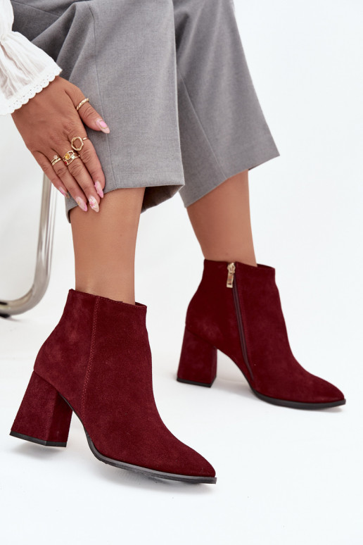 Aulinukai Z Naturalnego Zamszu Obcas Słupek pašiltinti bordo spalvos Zazoo 3128