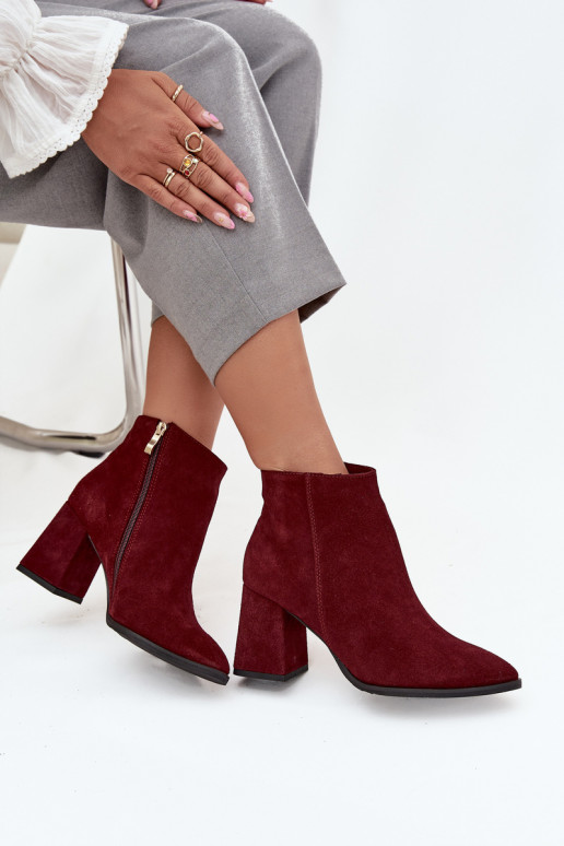 Aulinukai Z Naturalnego Zamszu Obcas Słupek pašiltinti bordo spalvos Zazoo 3128