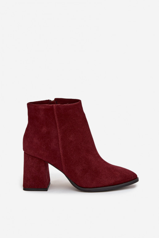 Aulinukai Z Naturalnego Zamszu Obcas Słupek pašiltinti bordo spalvos Zazoo 3128