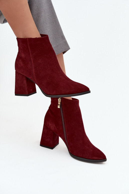 Aulinukai Z Naturalnego Zamszu Obcas Słupek pašiltinti bordo spalvos Zazoo 3128