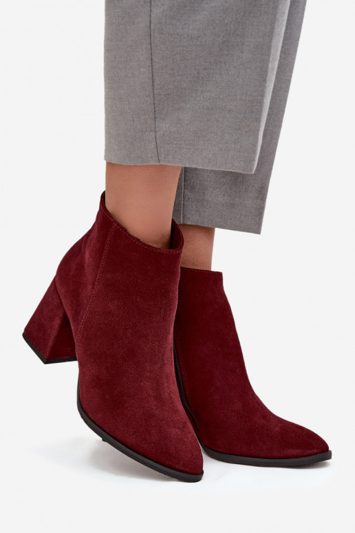 Aulinukai Z Naturalnego Zamszu Obcas Słupek pašiltinti bordo spalvos Zazoo 3128