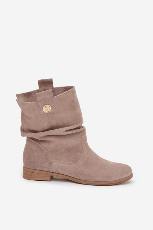 odiniai moteriški zomšiniai batai su raukiniais pašiltinti Zazoo 4210 smėlio spalvos