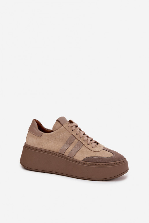   iš zomšos  modelio batai  su platforma Zazoo 3775 smėlio spalvos