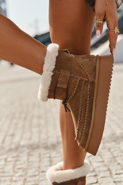 Zomšiniai sniego batai moteriški su puošniais persiuvimais, Big Star SS274373, rudos spalvos