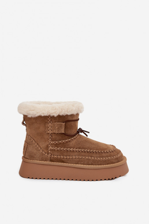 Zomšiniai sniego batai moteriški su puošniais persiuvimais, Big Star SS274373, rudos spalvos