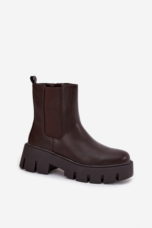 Stilingi pašiltinti moteriški aulinukai iš eko odos tamsiai rudos spalvos "Fivienne"