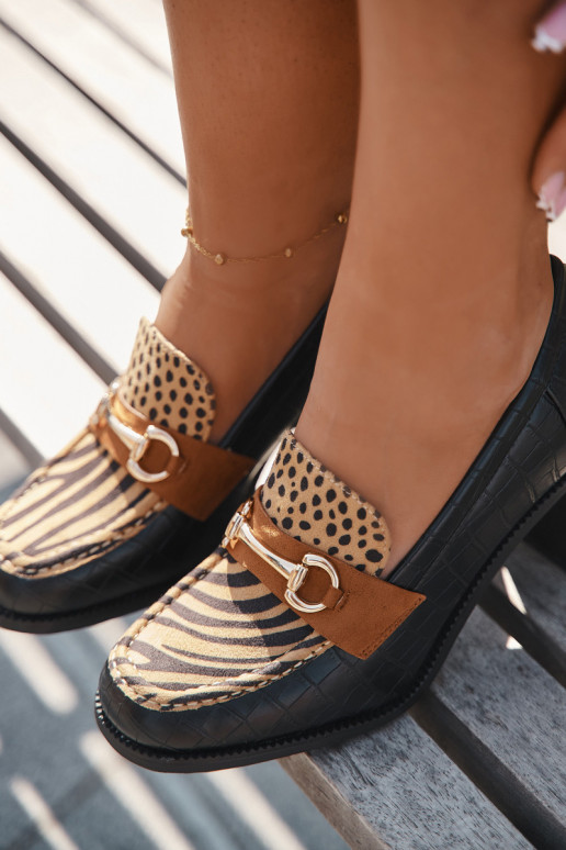 Moteriški aukštakulniai batai su įspaudu ir aukso spalvos detalėmis, juodos ir smėlio spalvos, Novella