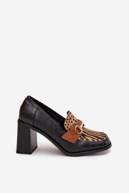 Moteriški aukštakulniai batai su įspaudu ir aukso spalvos detalėmis, juodos ir smėlio spalvos, Novella