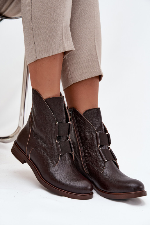 Moteriški aulinukai Z Naturalnej Skóry su plačiais kulniukais Zazoo 3842 Czekoladowe