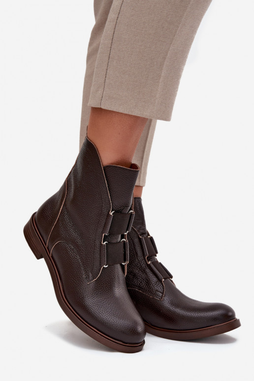 Moteriški aulinukai Z Naturalnej Skóry su plačiais kulniukais Zazoo 3842 Czekoladowe