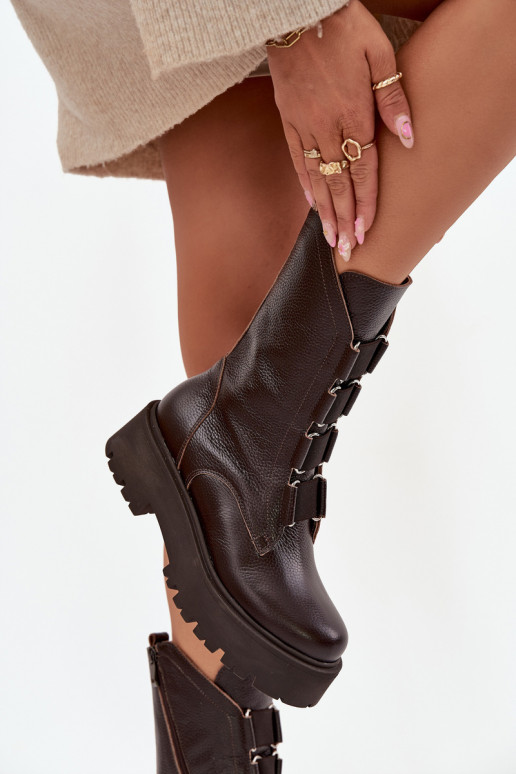 Moteriški aulinukai Z Naturalnej Skóry su platforma Zazoo 3795 Czekoladowe