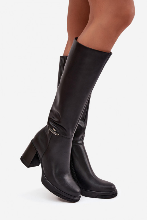 ilgaauliai batai ilgi batai  Z Naturalnej Skóry su kulniukais pašiltinti Vinceza 66826 Juodos spalvos