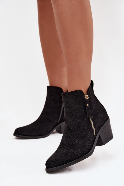 kaubojiško stiliaus aulinukai  su kulniukais S.Barski HY52-538 Juodos spalvos kaubojiško stiliaus aulinukai  su kulniukais S.Barski HY52-538 Juodos spalvos