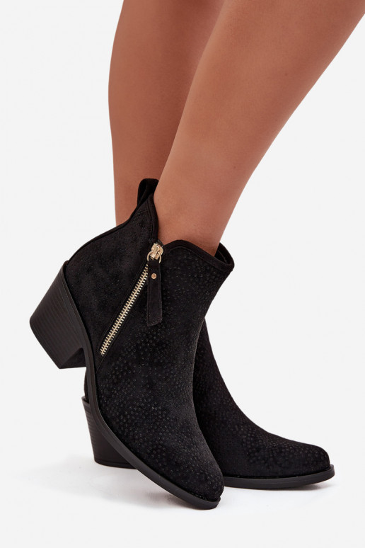 kaubojiško stiliaus aulinukai  su kulniukais S.Barski HY52-538 Juodos spalvos kaubojiško stiliaus aulinukai  su kulniukais S.Barski HY52-538 Juodos spalvos