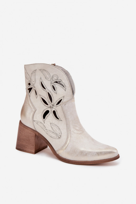 Moteriški aulinukai su aužūro elementais Z Naturalnej Skóry su kulniukais Zazoo 3690 aukso spalvos Przecierany Moteriški aulinukai su aužūro elementais Z Naturalnej Skóry su kulniukais Zazoo 3690 aukso spalvos Przecierany