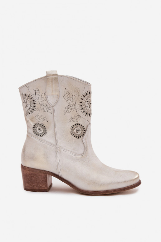 iš zomšos Aulinukai  su aužūro elementais su kulniukais Zazoo 3844 aukso spalvos Przecierany