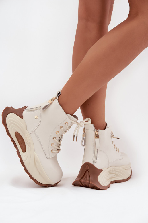   pašiltinti Moteriški aulinukai su platforma GOE SS2N4300 dramblio kaulo spalvos