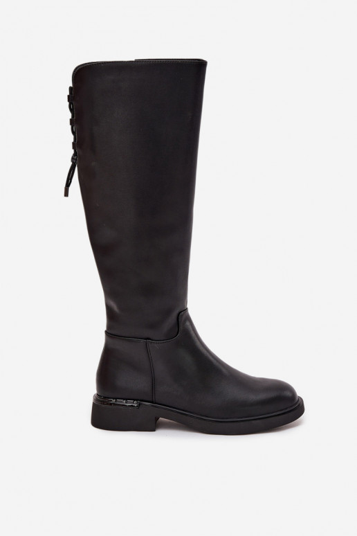 pašiltinti moteriški ilgaauliai batai Z Naturalnej Skóry su plačiais kulniukais Vinceza 66822 Juodos spalvos