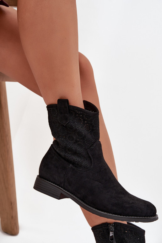 Moteriški aulinukai su plačiais kulniukais su ažūro elementais S.Barski HY52-530 Juodos spalvos