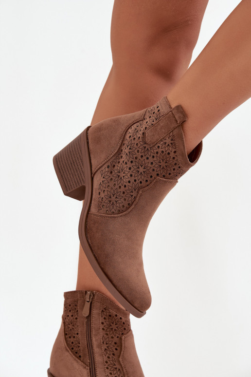 Moteriški aulinukai su aužūro elementais su kulniukais S.Barski HY52-529 rudos spalvos Moteriški aulinukai su aužūro elementais su kulniukais S.Barski HY52-529 rudos spalvos