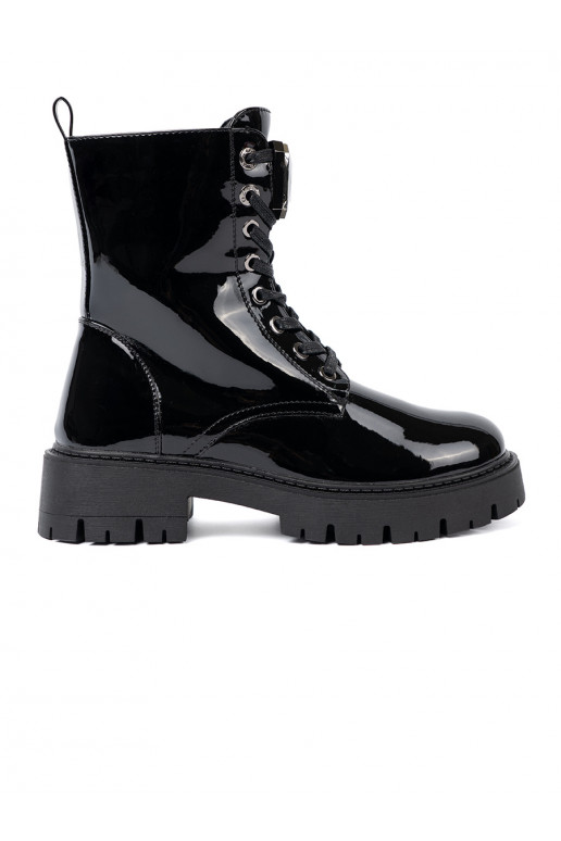 su lako efektu su raištukais moteriški batai juodos spalvos