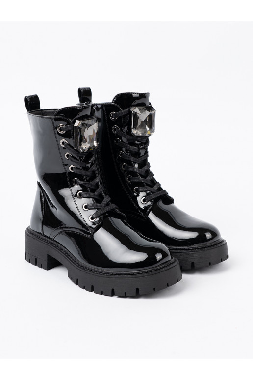 su lako efektu su raištukais moteriški batai juodos spalvos