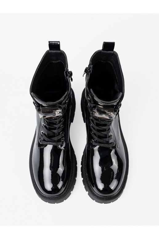 su lako efektu su raištukais moteriški batai juodos spalvos