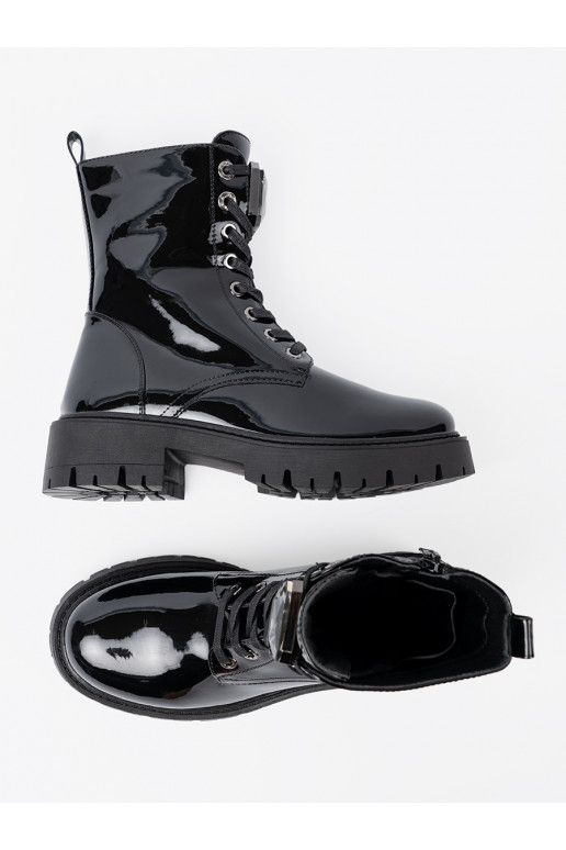 su lako efektu su raištukais moteriški batai juodos spalvos