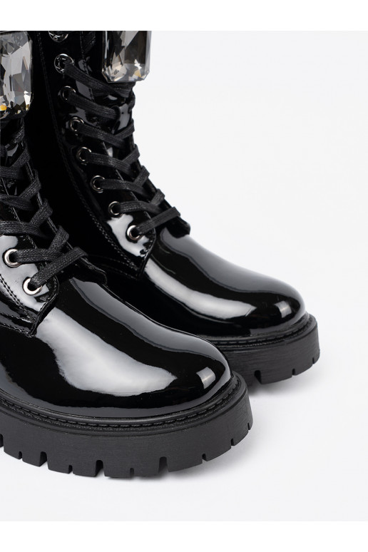 su lako efektu su raištukais moteriški batai juodos spalvos