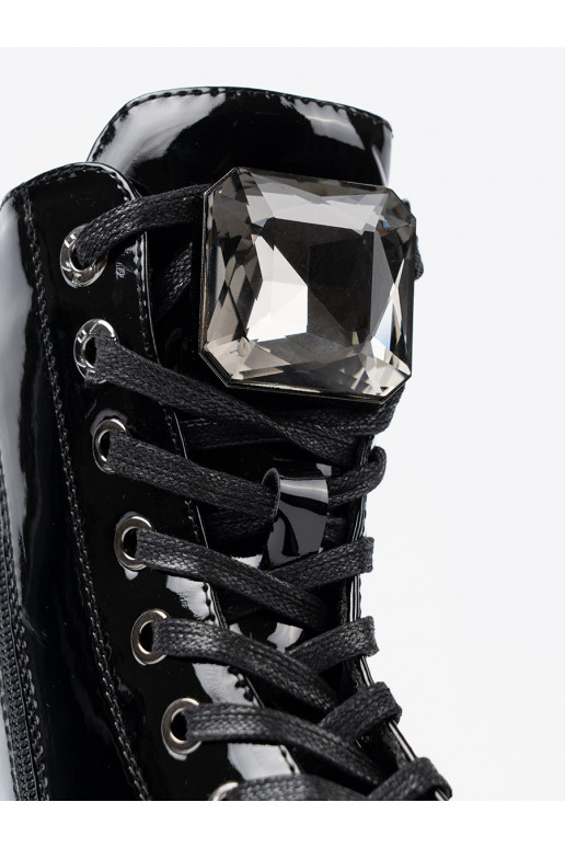 su lako efektu su raištukais moteriški batai juodos spalvos