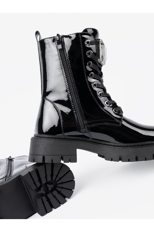 su lako efektu su raištukais moteriški batai juodos spalvos