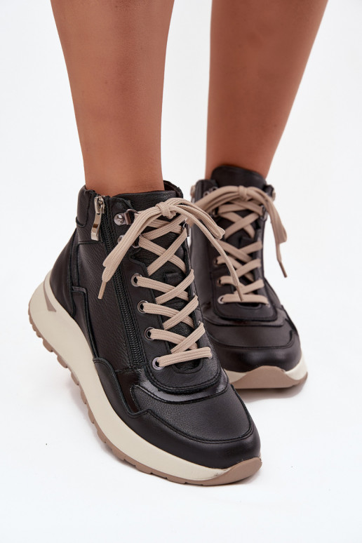 Aulinukai Sportinio stiliaus  su platforma Z Naturalnej Skóry Zazoo Z1239 Juodos spalvos