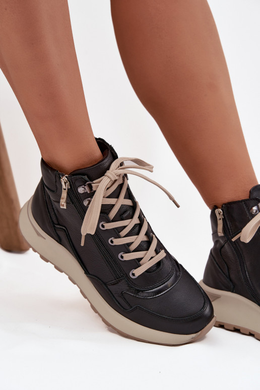 Aulinukai Sportinio stiliaus  su platforma Z Naturalnej Skóry Zazoo Z1239 Juodos spalvos