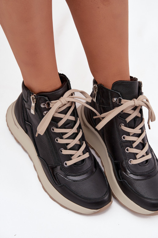 Aulinukai Sportinio stiliaus  su platforma Z Naturalnej Skóry Zazoo Z1239 Juodos spalvos