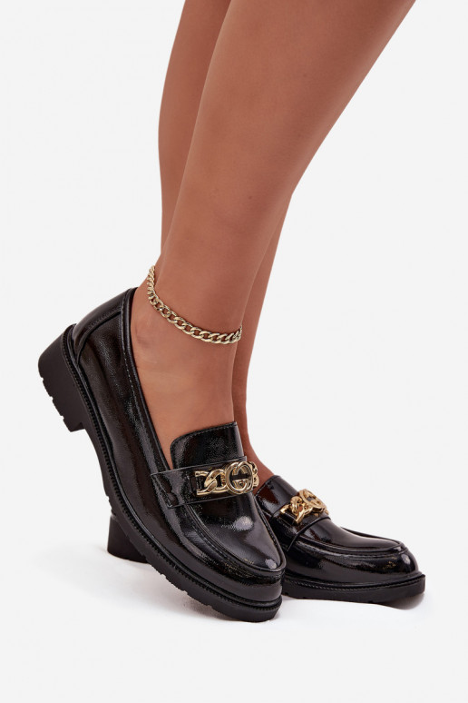 Lakuoti mokasinai  su aukso spalvos detalėmis S.Barski HY52-539 Juodos spalvos