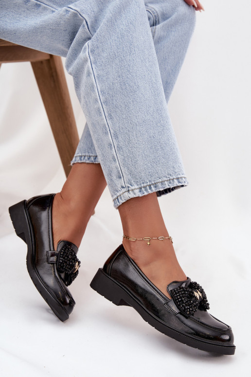 Lakuoti mokasinai  su kaspinais S.Barski HY52-319A Juodos spalvos